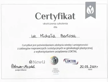 Certyfikat i kwalifikacja — Dr Michał Bartos
