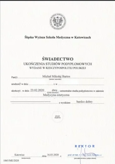Certyfikat i kwalifikacja — Dr Michał Bartos