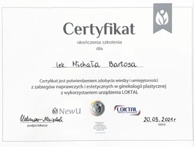 Certyfikat ukończenia szkolenia z wykorzystaniem urządzenia LOKTAL